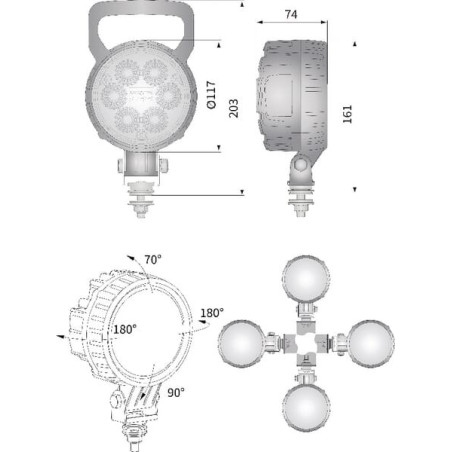 Phare de travail LED rond 29W UNIVERSEL LA10013