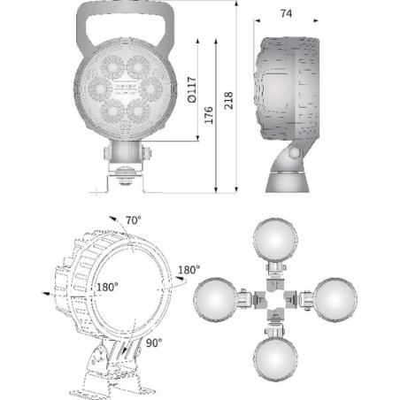 Phare de travail LED rond 25W UNIVERSEL LA10016