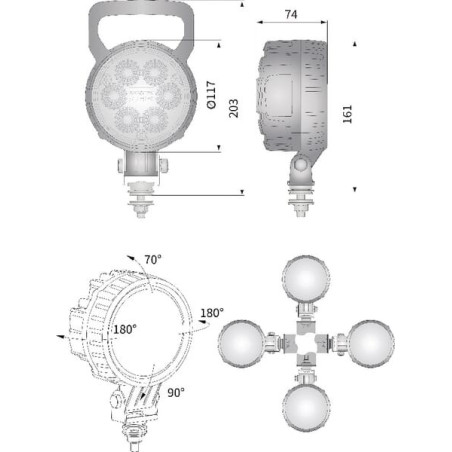 Phare de travail LED rond 24W UNIVERSEL LA10010