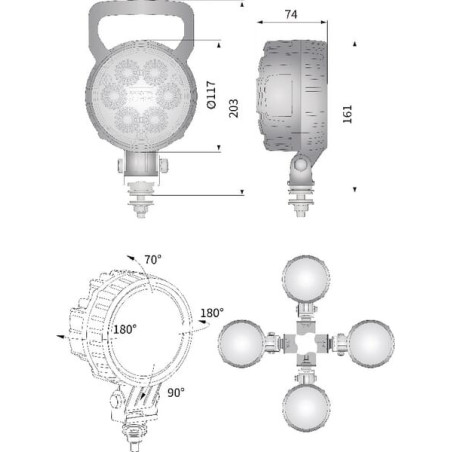 Phare de travail LED rond 24W UNIVERSEL LA10007