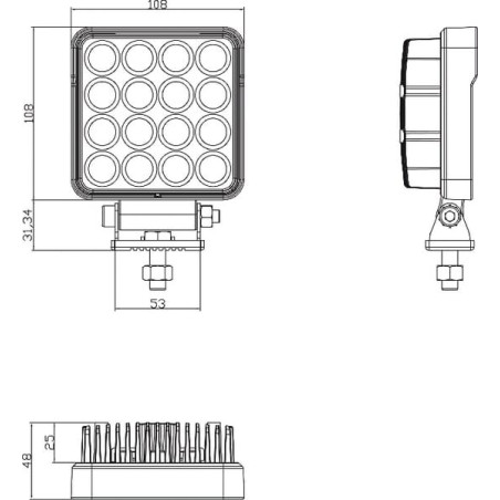 Phare de travail LED rectangle 25W UNIVERSEL LA10024
