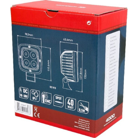 Phare de travail LED carré 40W UNIVERSEL LA10045