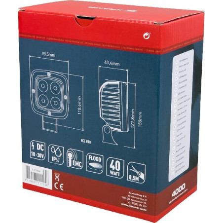 Phare de travail LED carré 40W UNIVERSEL LA10044