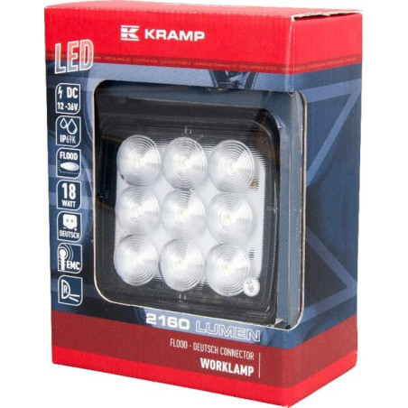 Phare de travail LED carré 18W UNIVERSEL LA10093
