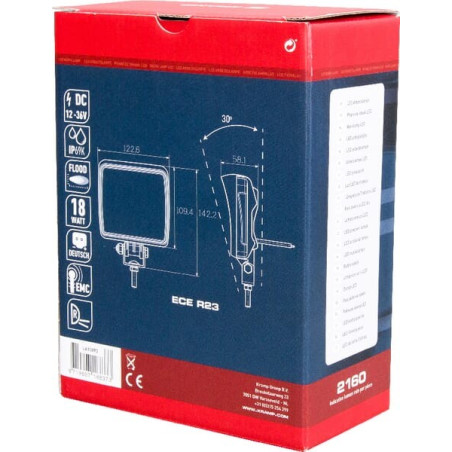 Phare de travail LED carré 18W UNIVERSEL LA10093