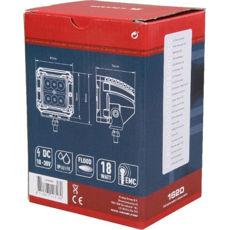 Phare de travail LED carré 18W UNIVERSEL LA10092