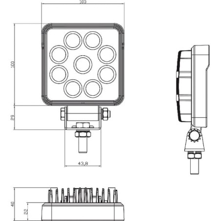 Phare de travail LED carré 15W GOPART LA15032