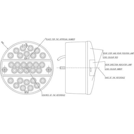 Feu arrière LED rond câblé UNIVERSEL LA40043