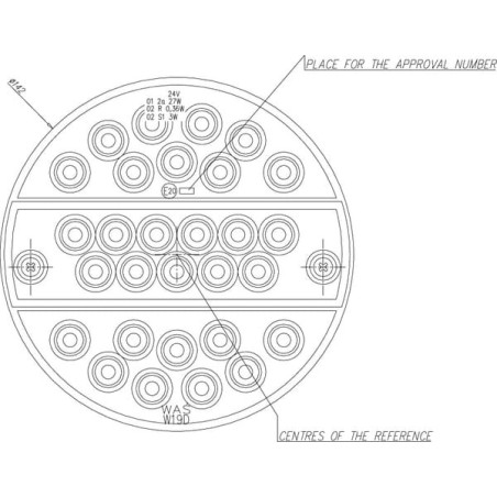 Feu arrière LED rond câblé diamètre 142mm, UNIVERSEL LA40037