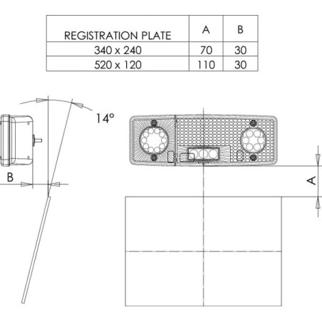 Feu arrière LED rectangle gauche câblé UNIVERSEL LA40019