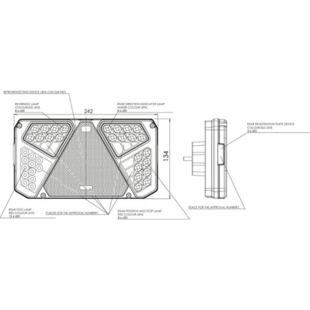 Feu arrière LED rectangle gauche câblé UNIVERSEL LA40007
