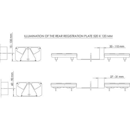 Feu arrière LED rectangle gauche câblé UNIVERSEL LA40007
