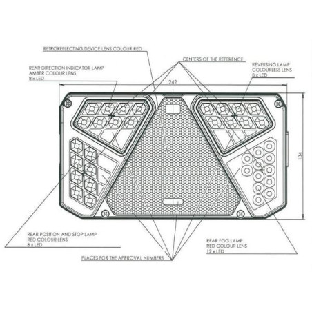 Feu arrière LED rectangle gauche 7 plots UNIVERSEL LA40008