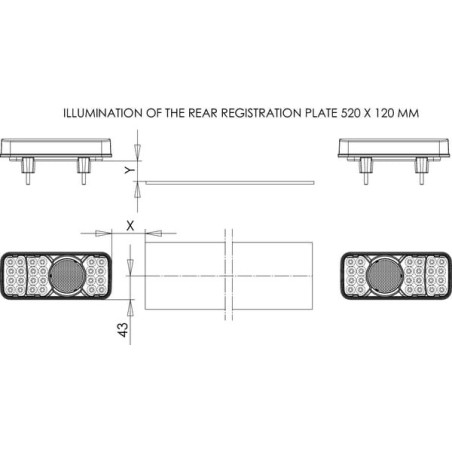 Feu arrière LED rectangle gauche 5 plots UNIVERSEL LA40036