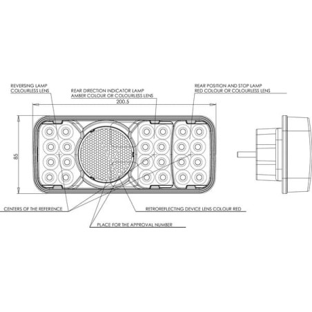 Feu arrière LED rectangle droit câblé UNIVERSEL LA40031