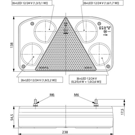 Feu arrière LED rectangle droit câblé GOPART LA45005