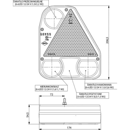 Feu arrière LED rectangle droit câblé GOPART LA45003