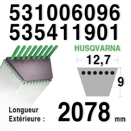 Courroie HUSQVARNA 531006096 - 535411901 - 531 00 60-96 - 535 41 19-01