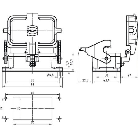 Embase encastrée HARTING 09300100303