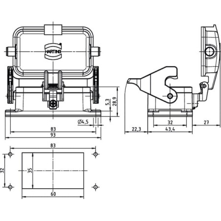 Embase encastrée HARTING 09300100318