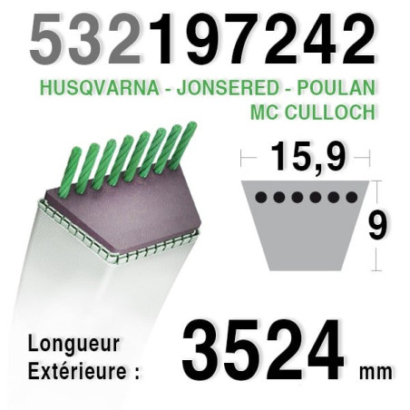 COURROIE 192242 / 532197242 HUSQVARNA - JONSERED - MC CULLOCH - POULAN