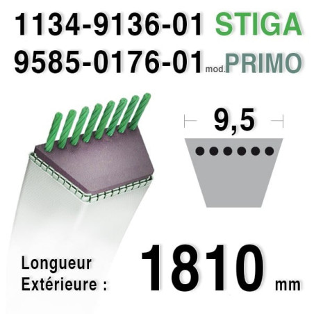 Courroie STIGA 1134-9136-01, 9585-0176-01, 1134913601, 9585017601 PRIMO 13-2411-11 / 13-2414-01 / 1125M