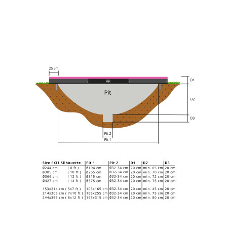 EXIT Le trampoline Silhouette inground 153x214cm avec filet de sécurité - rose