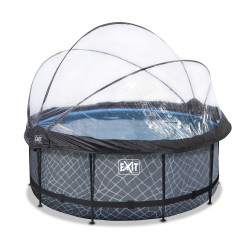 EXIT Piscine couverte Stone ø360x122cm avec pompe de filtration à sable et à chaleur - grise