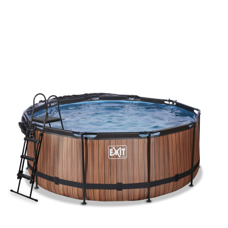 EXIT Piscine couverte Wood ø360x122cm avec pompe de filtration à sable et à chaleur - marron