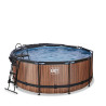 EXIT Piscine couverte Wood ø360x122cm avec pompe de filtration à sable et à chaleur - marron