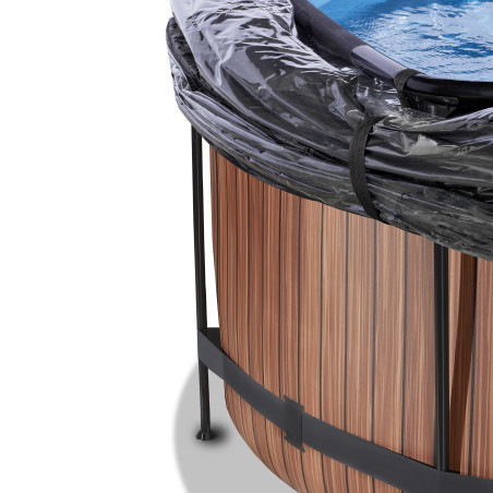 EXIT Piscine couverte Wood ø360x122cm avec pompe de filtration à sable et à chaleur - marron