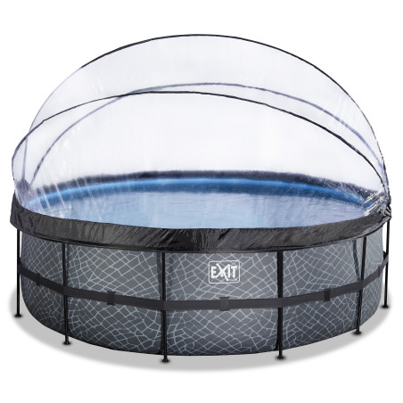 EXIT Piscine couverte Stone ø450x122cm avec pompe de filtration à sable et à chaleur - grise