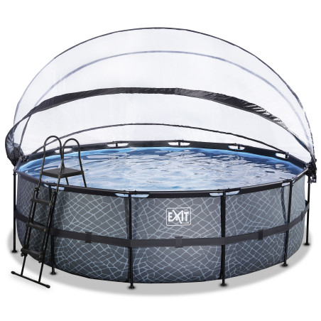 EXIT Piscine couverte Stone ø450x122cm avec pompe de filtration à sable et à chaleur - grise