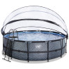 EXIT Piscine couverte Stone ø450x122cm avec pompe de filtration à sable et à chaleur - grise