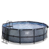 EXIT Piscine couverte Stone ø450x122cm avec pompe de filtration à sable et à chaleur - grise