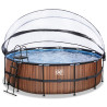 EXIT Piscine couverte Wood ø450x122cm avec pompe de filtration à sable et à chaleur - marron