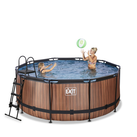 EXIT Piscine Wood ø360x122cm avec pompe de filtration à sable - marron
