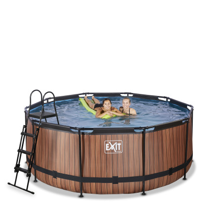 EXIT Piscine Wood ø360x122cm avec pompe de filtration à sable - marron