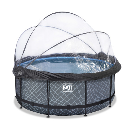 EXIT Piscine couverte Stone ø360x122cm avec pompe de filtration à sable - grise