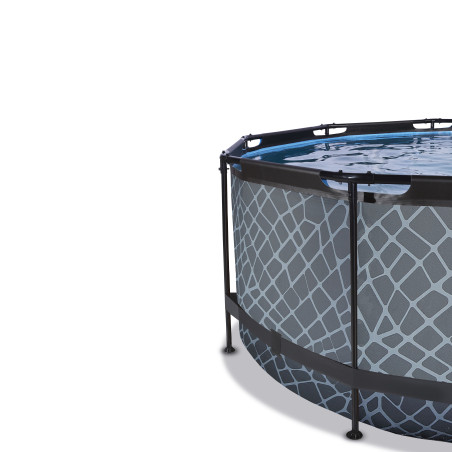 EXIT Piscine couverte Stone ø360x122cm avec pompe de filtration à sable - grise