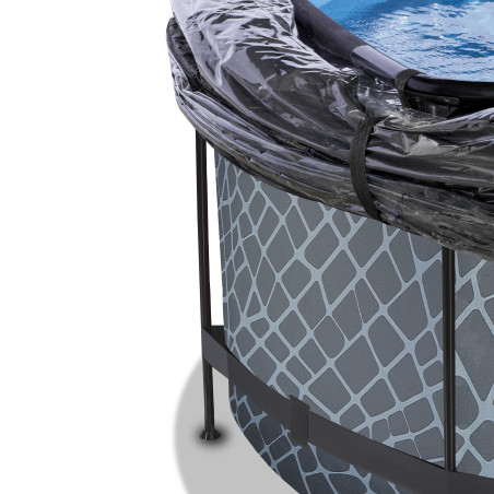 EXIT Piscine couverte Stone ø360x122cm avec pompe de filtration à sable - grise
