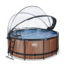 EXIT Piscine couverte Wood ø360x122cm avec pompe de filtration à sable - marron