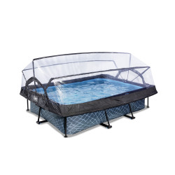 EXIT Piscine couverte Stone 220x150x65cm avec pompe filtrante - grise
