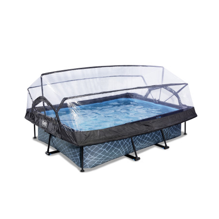 EXIT Piscine couverte Stone 220x150x65cm avec pompe filtrante - grise