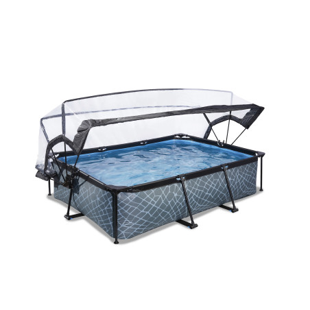 EXIT Piscine couverte Stone 220x150x65cm avec pompe filtrante - grise