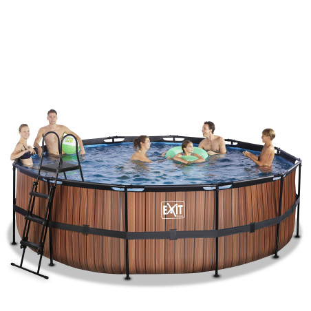 EXIT Piscine Wood ø450x122cm avec pompe de filtration à sable - marron
