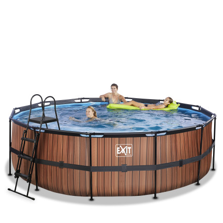 EXIT Piscine Wood ø450x122cm avec pompe de filtration à sable - marron