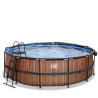 EXIT Piscine couverte Wood ø450x122cm avec pompe de filtration à sable - marron