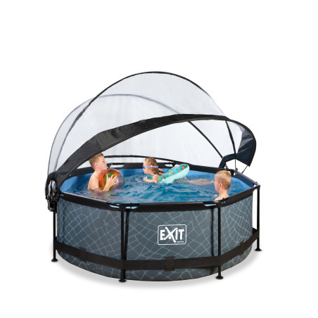 EXIT Piscine couverte Stone ø244x76cm avec pompe filtrante - grise