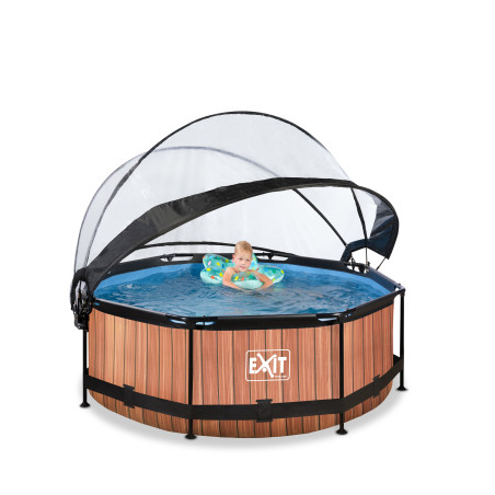EXIT Piscine couverte Wood ø244x76cm avec pompe filtrante - marron